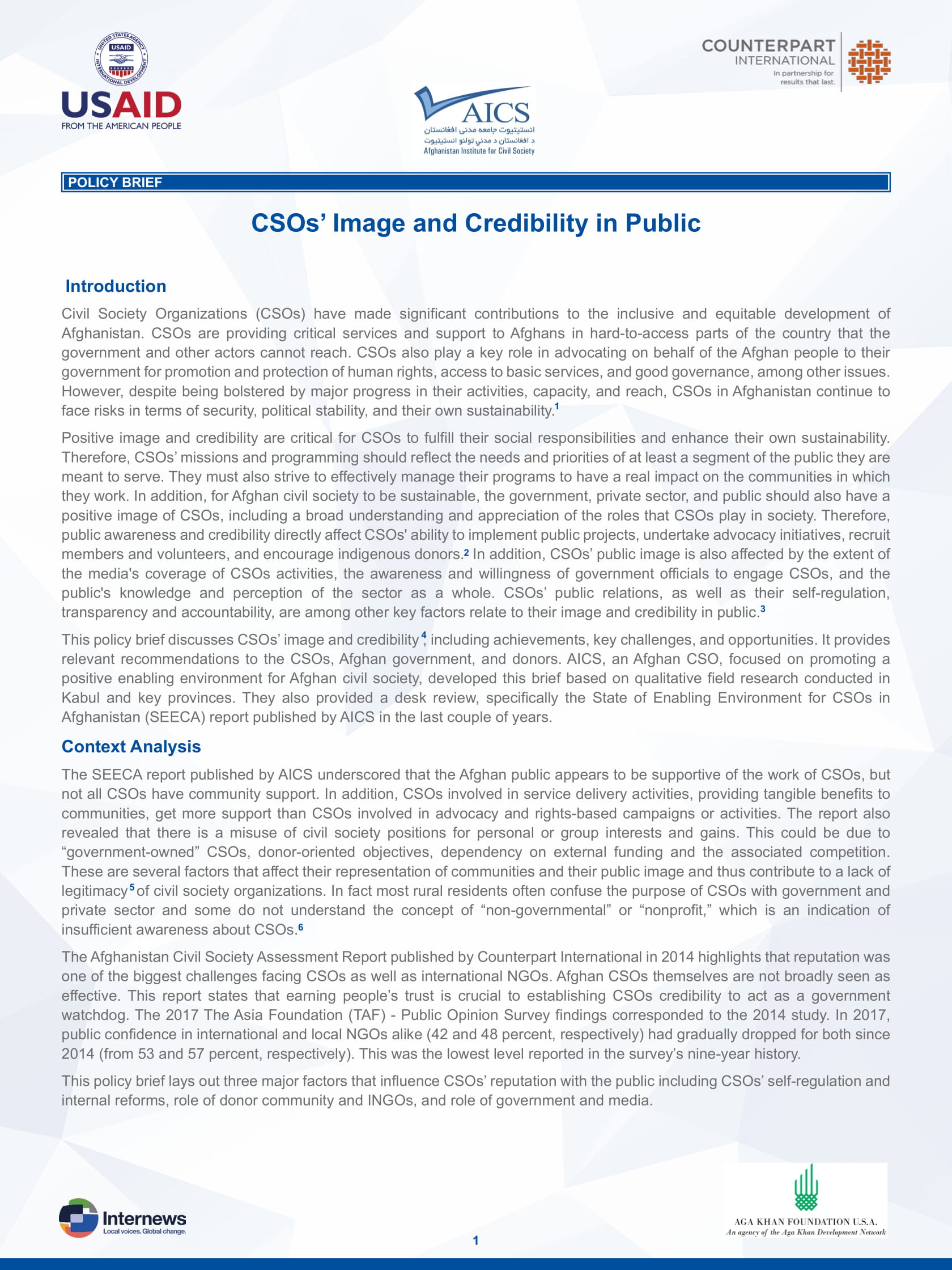 CSOs’ Image and Credibility in Public 2018