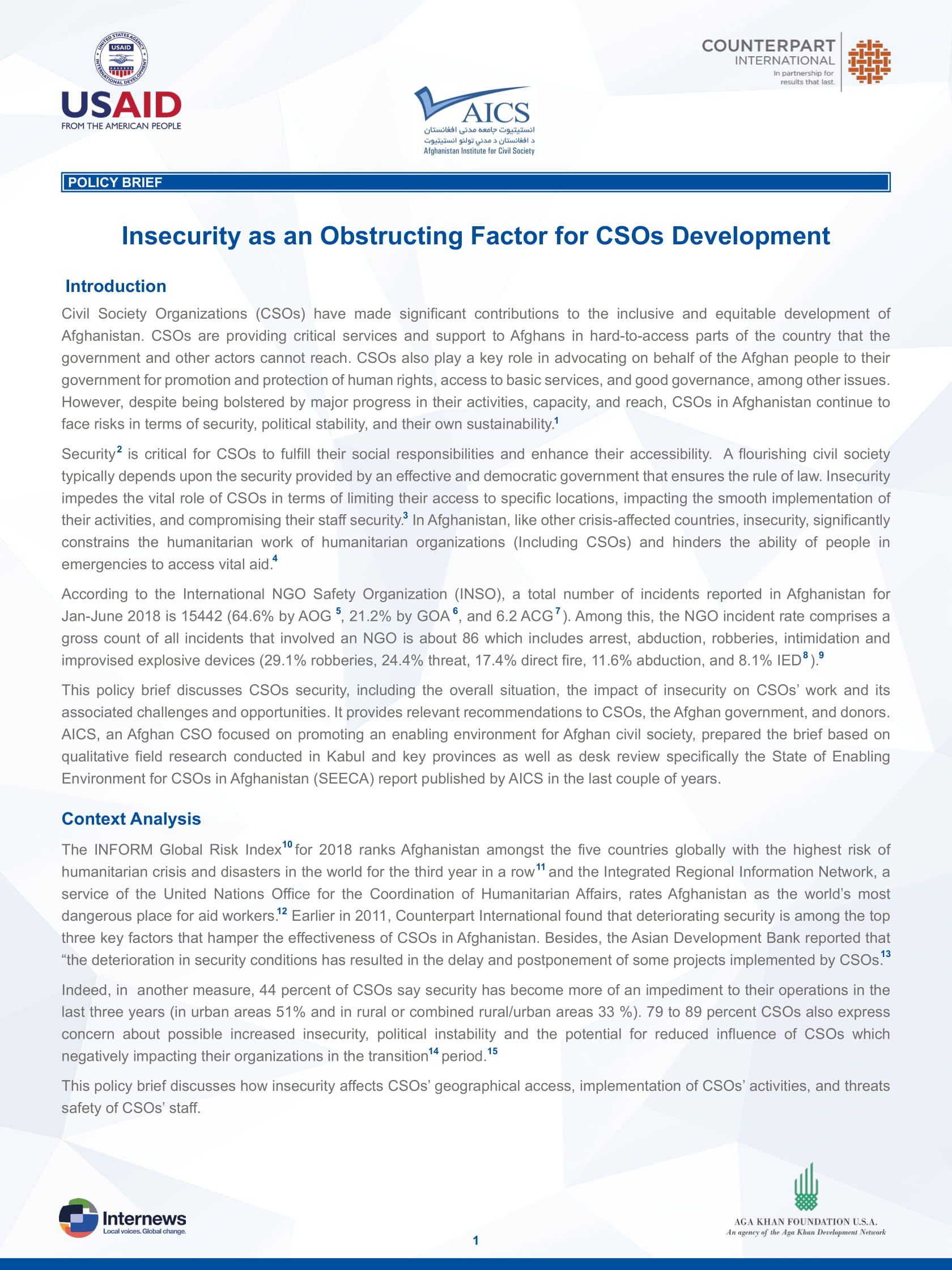 Insecurity as an Obstructing Factor for CSOs Development